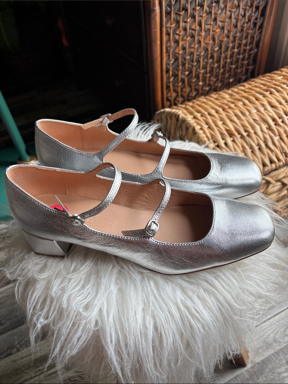 Madewell Metallic Silver Mary Jane Heels - Picture 1 of 3